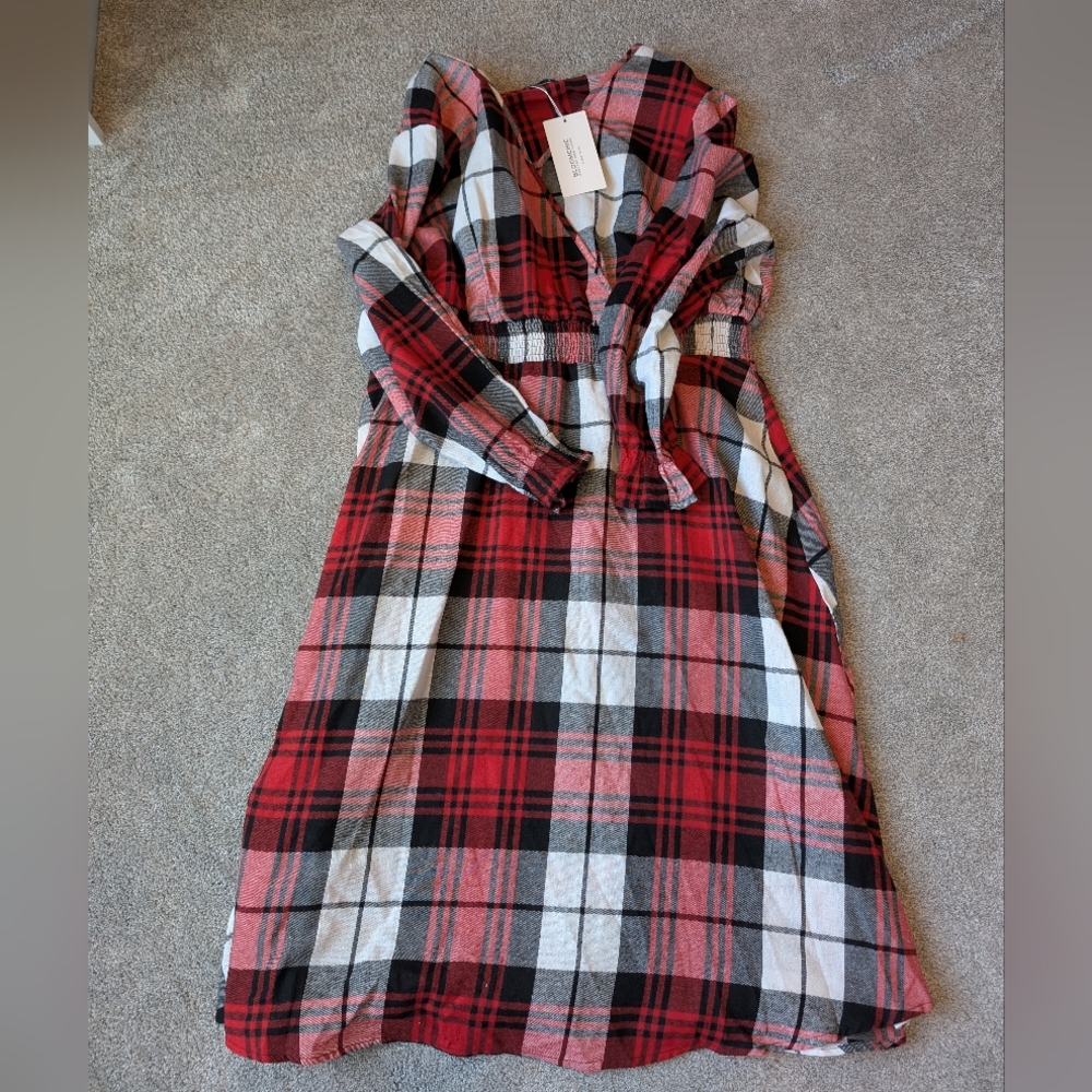 BloomChic Red and Black Plaid Casual Dress